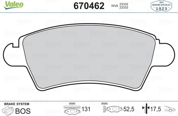 Valeo 670462 - Kit pastiglie freno, Freno a disco autozon.pro