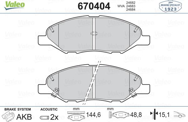 Valeo 670404 - Kit pastiglie freno, Freno a disco autozon.pro