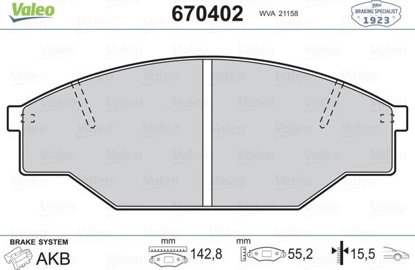 Valeo 670402 - Kit pastiglie freno, Freno a disco autozon.pro