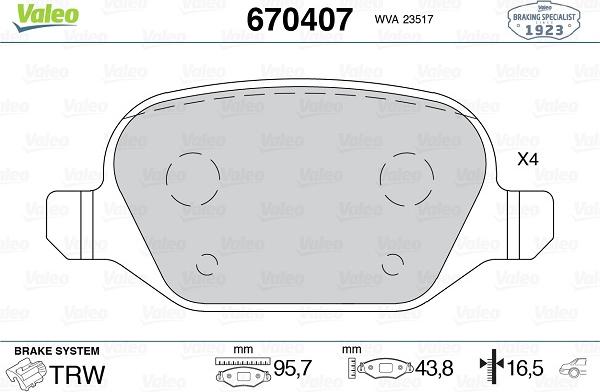 Valeo 670407 - Kit pastiglie freno, Freno a disco autozon.pro