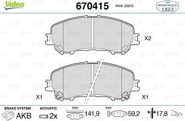 Valeo 670415 - Kit pastiglie freno, Freno a disco autozon.pro