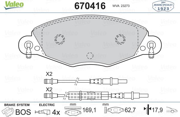 Valeo 670416 - Kit pastiglie freno, Freno a disco autozon.pro