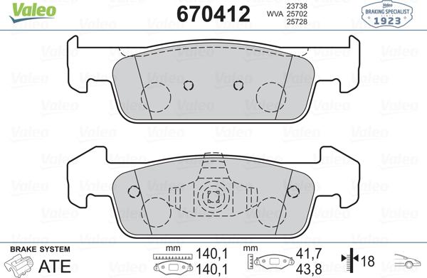 Valeo 670412 - Kit pastiglie freno, Freno a disco autozon.pro