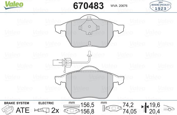 Valeo 670483 - Kit pastiglie freno, Freno a disco autozon.pro