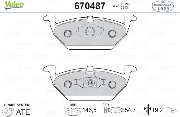 Valeo 670487 - Kit pastiglie freno, Freno a disco autozon.pro