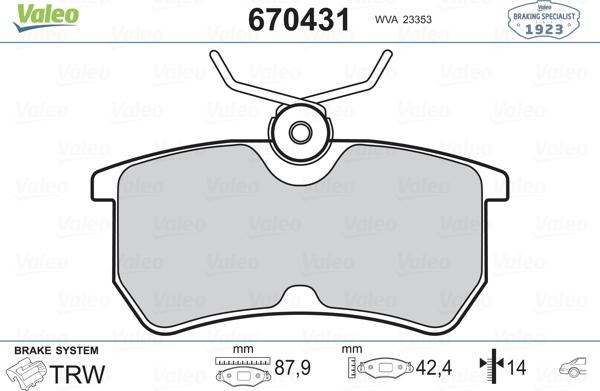 Valeo 670431 - Kit pastiglie freno, Freno a disco autozon.pro