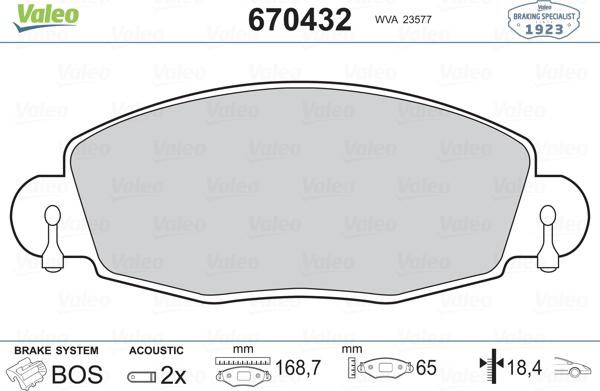 Valeo 670432 - Kit pastiglie freno, Freno a disco autozon.pro