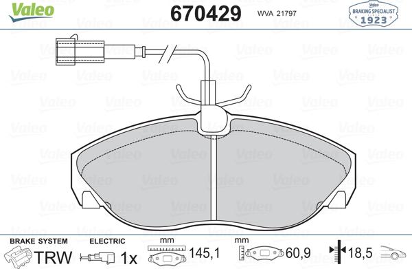 Valeo 670429 - Kit pastiglie freno, Freno a disco autozon.pro