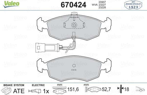 Valeo 670424 - Kit pastiglie freno, Freno a disco autozon.pro