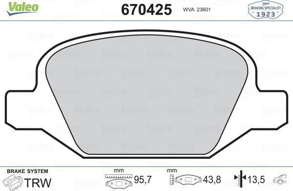 Valeo 670425 - Kit pastiglie freno, Freno a disco autozon.pro