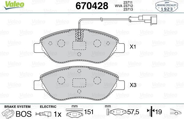 Valeo 670428 - Kit pastiglie freno, Freno a disco autozon.pro