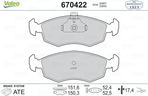 Valeo 670422 - Kit pastiglie freno, Freno a disco autozon.pro