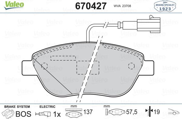 Valeo 670427 - Kit pastiglie freno, Freno a disco autozon.pro