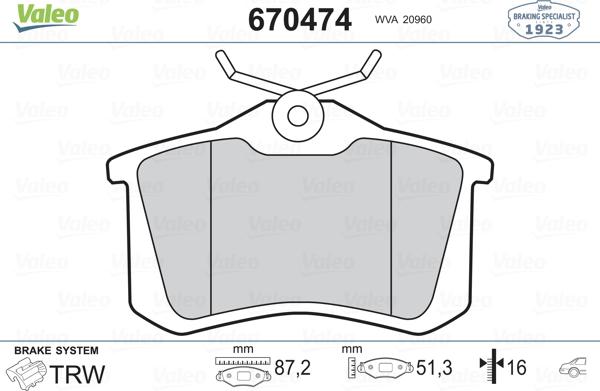 Valeo 670474 - Kit pastiglie freno, Freno a disco autozon.pro