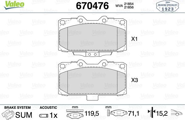 Valeo 670476 - Kit pastiglie freno, Freno a disco autozon.pro