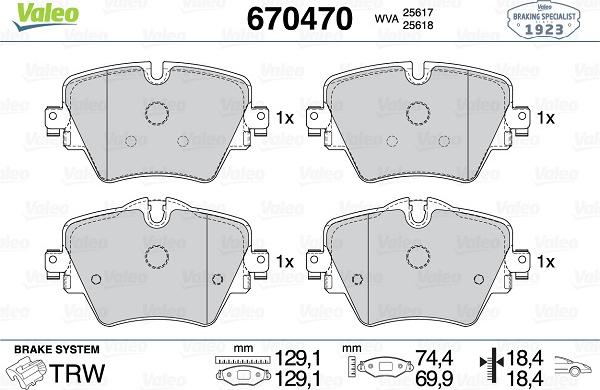 Valeo 670470 - Kit pastiglie freno, Freno a disco autozon.pro