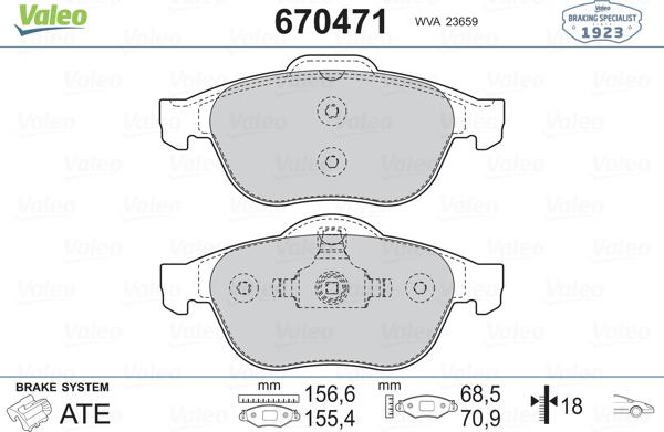 Valeo 670471 - Kit pastiglie freno, Freno a disco autozon.pro