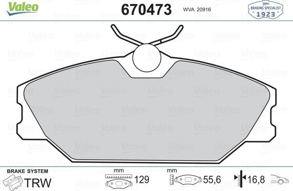 Valeo 670473 - Kit pastiglie freno, Freno a disco autozon.pro