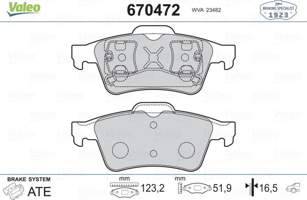 Valeo 670472 - Kit pastiglie freno, Freno a disco autozon.pro