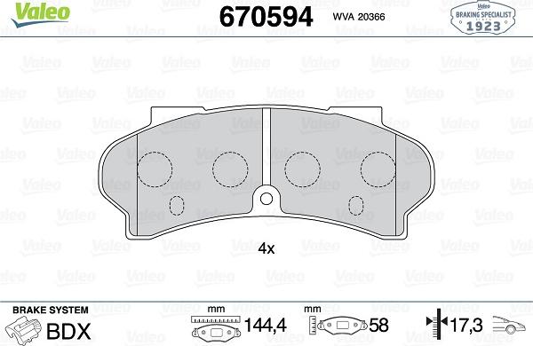 Valeo 670594 - Kit pastiglie freno, Freno a disco autozon.pro