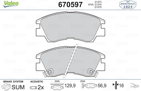 Valeo 670597 - Kit pastiglie freno, Freno a disco autozon.pro