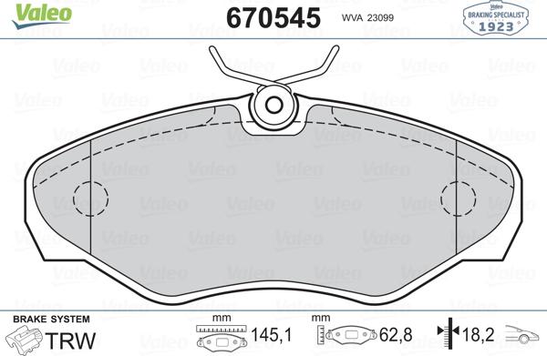 Valeo 670545 - Kit pastiglie freno, Freno a disco autozon.pro