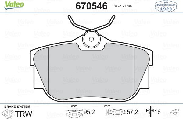 Valeo 670546 - Kit pastiglie freno, Freno a disco autozon.pro