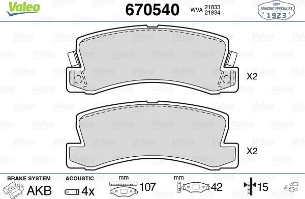 Valeo 670540 - Kit pastiglie freno, Freno a disco autozon.pro