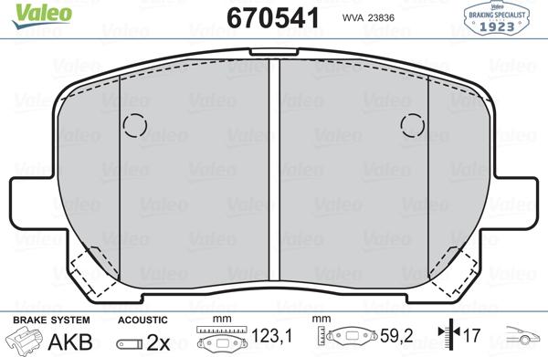 Valeo 670541 - Kit pastiglie freno, Freno a disco autozon.pro