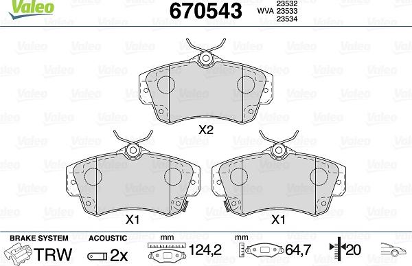 Valeo 670543 - Kit pastiglie freno, Freno a disco autozon.pro