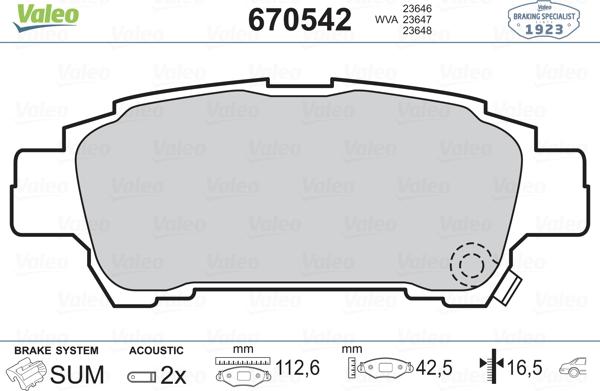 Valeo 670542 - Kit pastiglie freno, Freno a disco autozon.pro