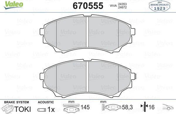 Valeo 670555 - Kit pastiglie freno, Freno a disco autozon.pro