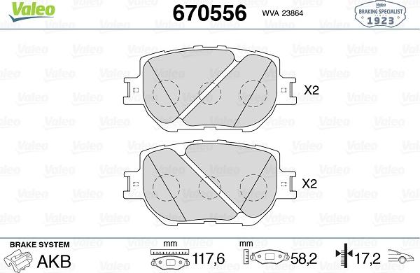 Valeo 670556 - Kit pastiglie freno, Freno a disco autozon.pro