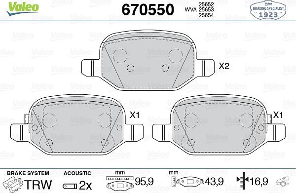 Valeo 670550 - Kit pastiglie freno, Freno a disco autozon.pro