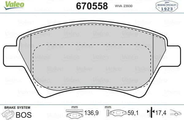 Valeo 670558 - Kit pastiglie freno, Freno a disco autozon.pro