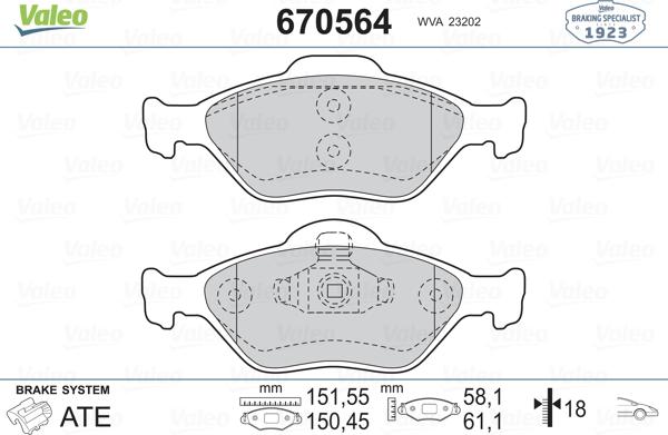 Valeo 670564 - Kit pastiglie freno, Freno a disco autozon.pro