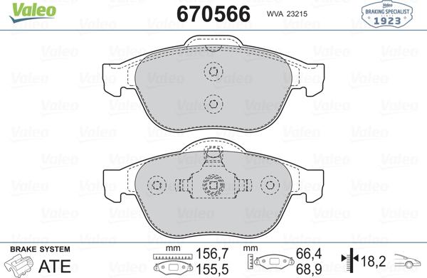 Valeo 670566 - Kit pastiglie freno, Freno a disco autozon.pro