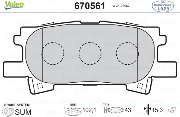 Valeo 670561 - Kit pastiglie freno, Freno a disco autozon.pro