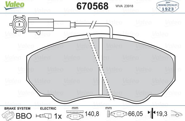 Valeo 670568 - Kit pastiglie freno, Freno a disco autozon.pro