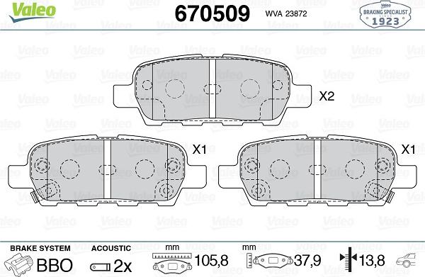 Valeo 670509 - Kit pastiglie freno, Freno a disco autozon.pro