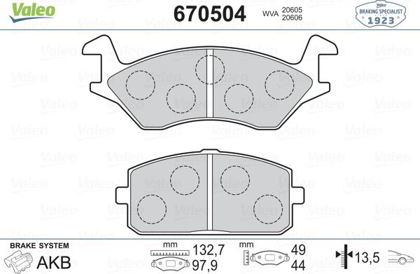 Valeo 670504 - Kit pastiglie freno, Freno a disco autozon.pro