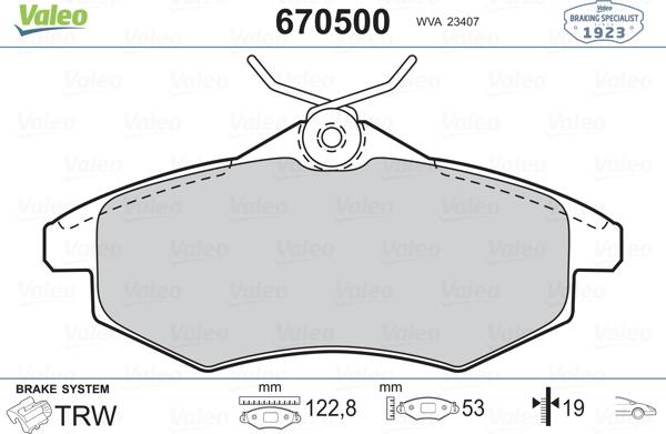 Valeo 670500 - Kit pastiglie freno, Freno a disco autozon.pro