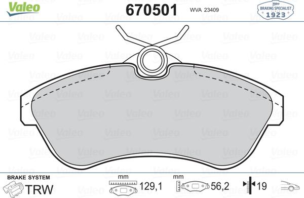 Valeo 670501 - Kit pastiglie freno, Freno a disco autozon.pro