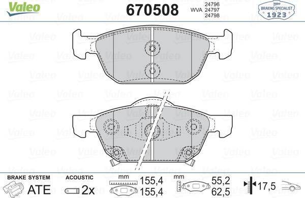 Valeo 670508 - Kit pastiglie freno, Freno a disco autozon.pro