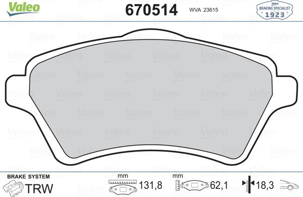 Valeo 670514 - Kit pastiglie freno, Freno a disco autozon.pro