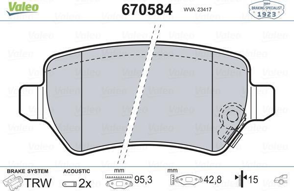 Valeo 670584 - Kit pastiglie freno, Freno a disco autozon.pro