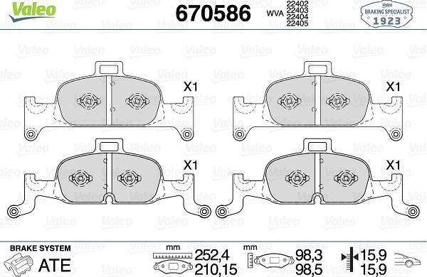 Valeo 670586 - Kit pastiglie freno, Freno a disco autozon.pro