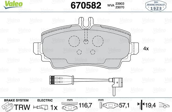 Valeo 670582 - Kit pastiglie freno, Freno a disco autozon.pro