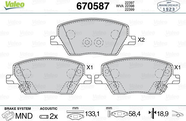 Valeo 670587 - Kit pastiglie freno, Freno a disco autozon.pro