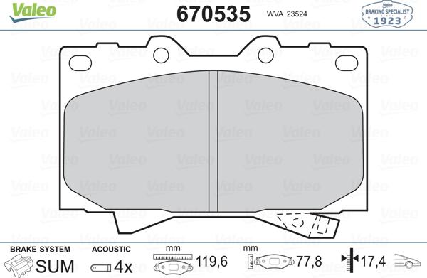 Valeo 670535 - Kit pastiglie freno, Freno a disco autozon.pro